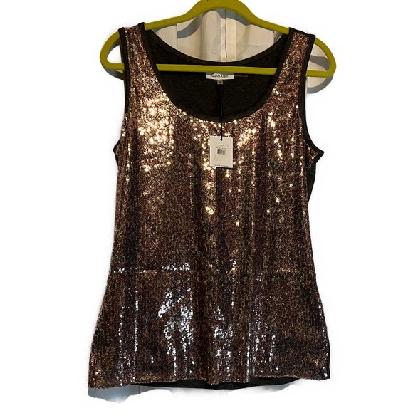 CALVIN KLIEN CHAMPIGN PEARL SEQUIN TANK TOP NWT SIZE M - Picture 1 of 5